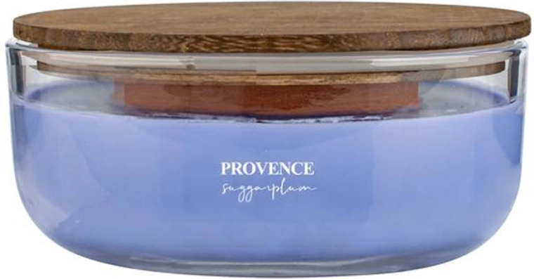 Dišeča sveča v steklu PROVENCE z lesenim stenjem sugarplum 24 h