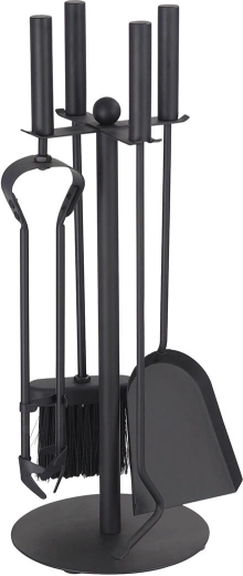 Kaminsko orodje s stojalom 49 cm, črno jeklo, 4-delni set