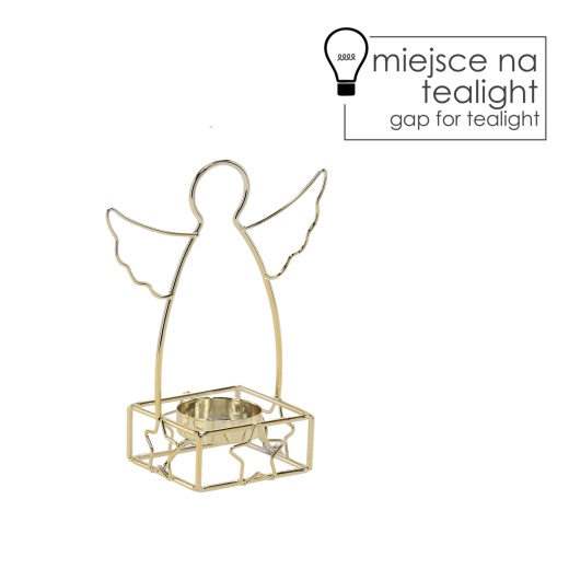 Zlati kovinski svečnik v obliki angela za čajno svečko