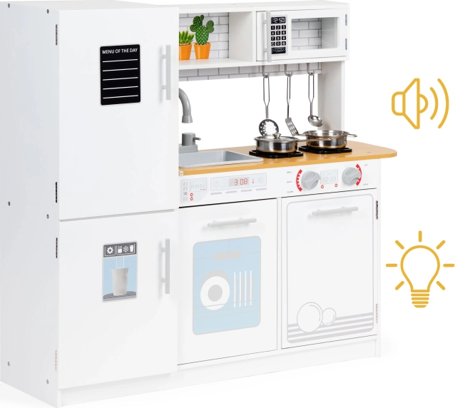 Lesena otroška kuhinjica z LED svetlobo in posodo ECOTOYS