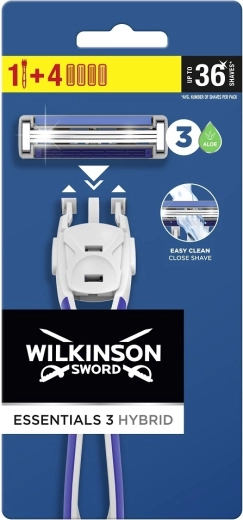 Wilkinson Essential 3 Hybrid men's razor with handle and 4 cartridges