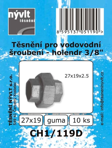 Tesnilo za vodovodni holender 3/8" 27 × 19 mm, EPDM (10 kosov)