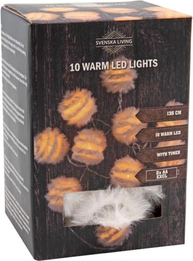 Božični svetlobni niz z 10 LED kroglami s peresci in časovnikom 1,35 m – toplo belo svetlobo