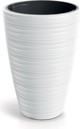 Beli rebrasti lonec za rože z vložkom Vena Round 30 cm