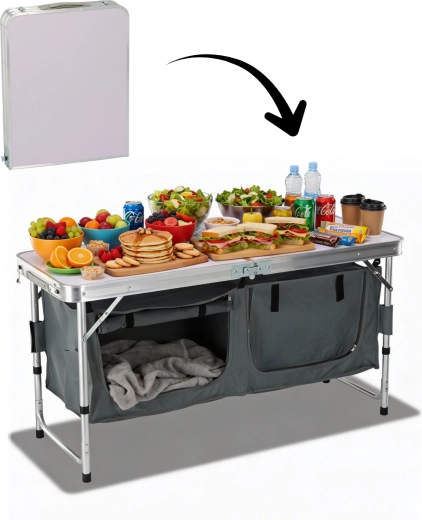 Zložljiva kamp omarica z delovno mizo 120 × 47 × 68 cm