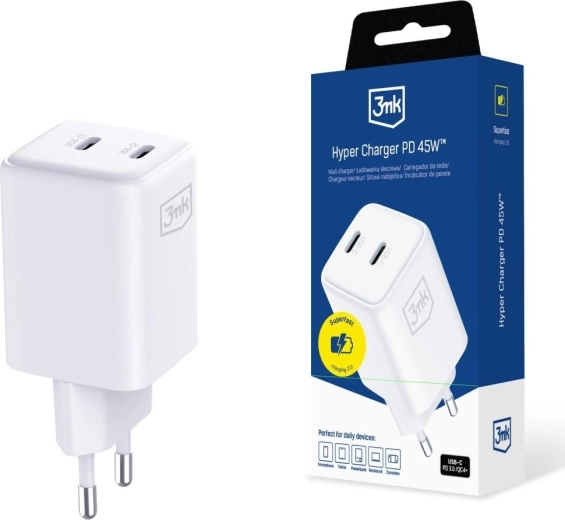 3MK Hyper Charger PD 45W GaN bela omrežna polnilna naprava