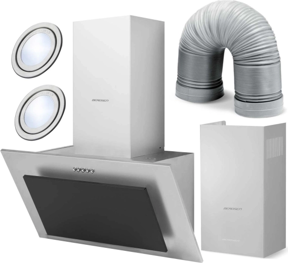 Kaminjska kuhinjska napa 60 cm nerjaveče jeklo in črno steklo