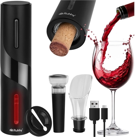 Električni odpirač za vino Ruhhy – avtomatski komplet z USB‑C (4 deli)