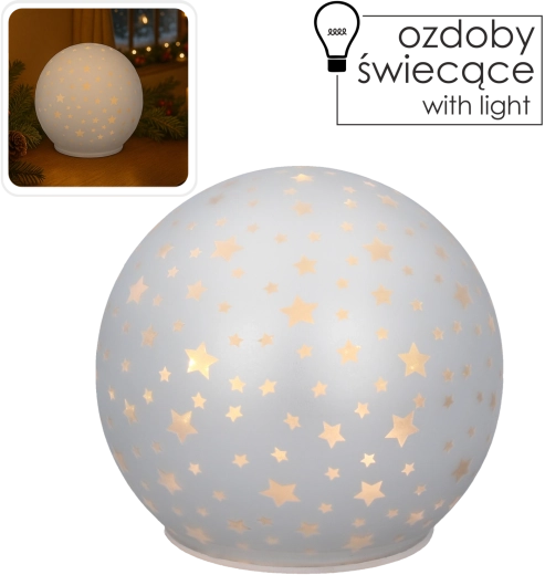 Steklena LED krogla z zvezdastim motivom 12 × 11 cm