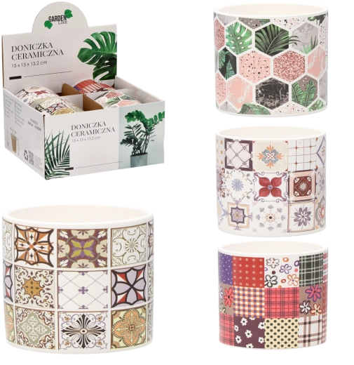 Keramični okrasni lonček za rože 15 × 15 × 13,2 cm – mešanica vzorcev