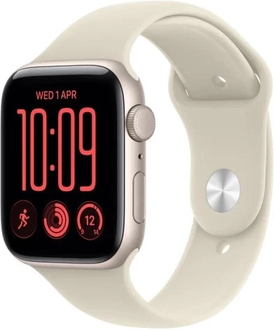 Apple Watch SE 3 GPS 40 mm z aluminijastim ohišjem v barvi zvezdne svetlobe in športnim paščkom peščene barve M/L