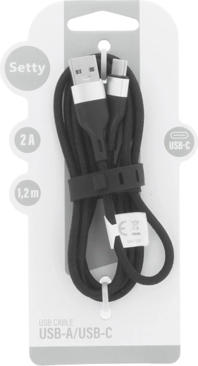 Setty USB-A – USB-C kabel 1,2 m, 2 A, črn
