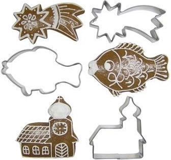 Set nerjavnih modelčkov za piškote – komet, krap in cerkvica, 10 kosov