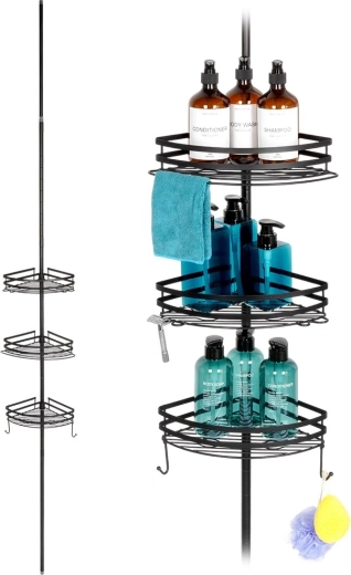 Kotna teleskopska kovinska polica za prho, črna, nastavljiva
