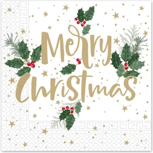 Božični papirnati prtički 33 × 33 cm, 3-slojni, Merry Christmas, 20 kos