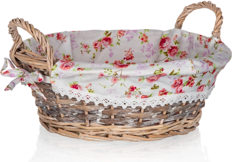 Wicker round basket with ROSES fabric 30 × 12 cm with handles