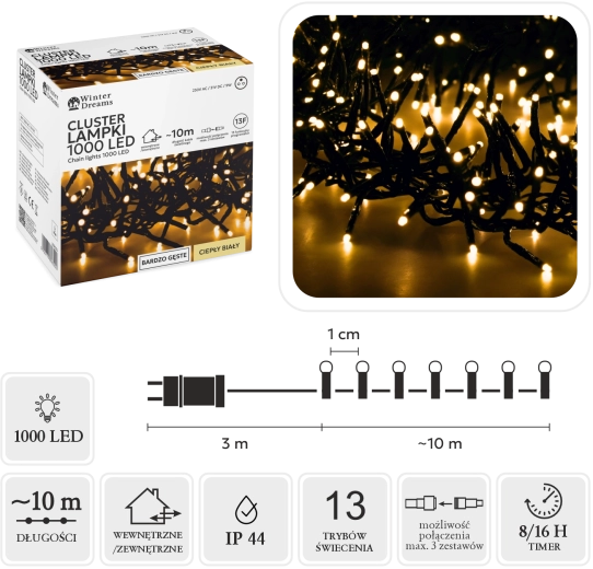 LED Cluster Light Chain, 1000 LEDs, Warm White, 10 m