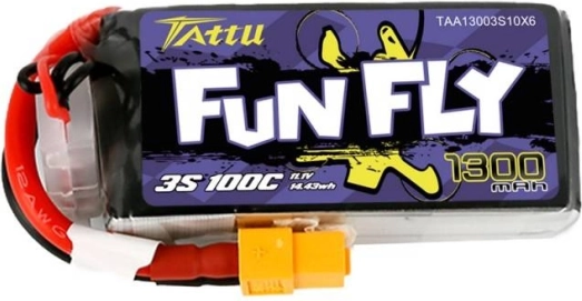 LiPo baterija Tattu Fun Fly 1300 mAh 11,1 V 3S 100C s konektorjem XT60