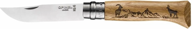 Opinel N°08 Inox Animalia žepni nož 8,5 cm, hrastov les, motiv gamsa