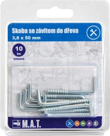 Kljuka z navojem za les 50 × 3,8 mm, pocinkana, 10 kos