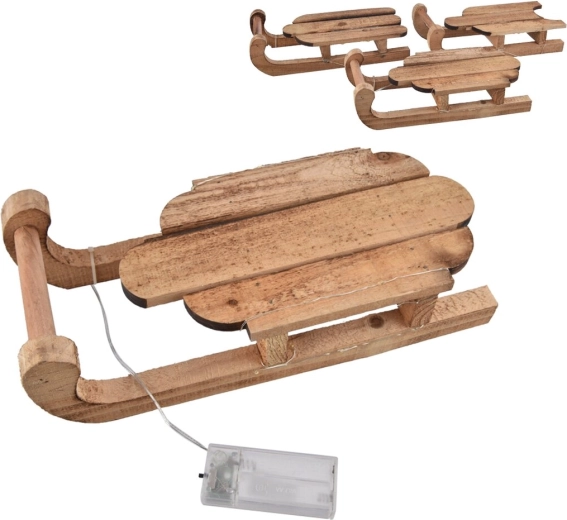 Lesene dekorativne sani z LED osvetlitvijo, rjave, 30 × 13 × 8 cm (3 različice)