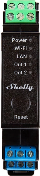 Shelly Pro 2PM dvo-kanalno rele na DIN letev z WiFi/LAN in merjenjem moči