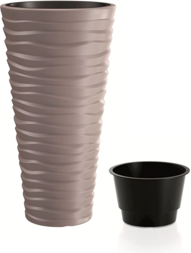 Cvetlični lonec Prosperplast Sand Slim 37 l mocca z vložkom