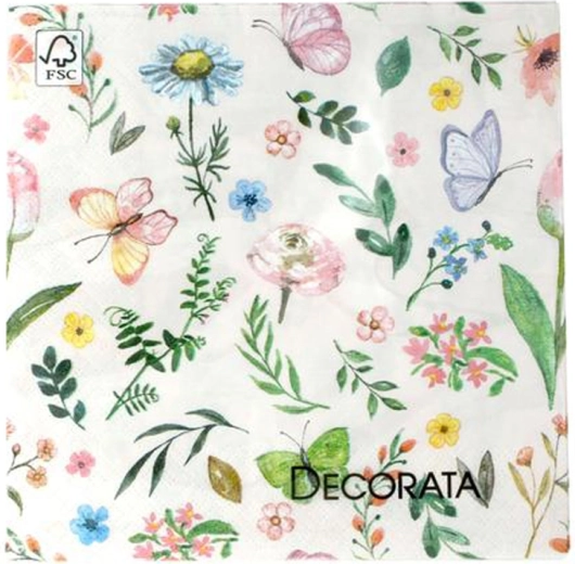 Papirnati prtički, 3-slojni, spomladanske cvetlice in metulji, 33 × 33 cm