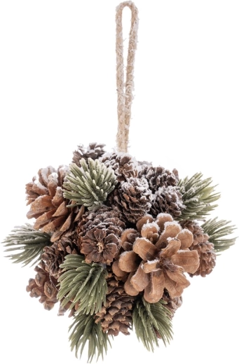 Viseča božična dekoracija – krogla iz storžev snow 12 cm