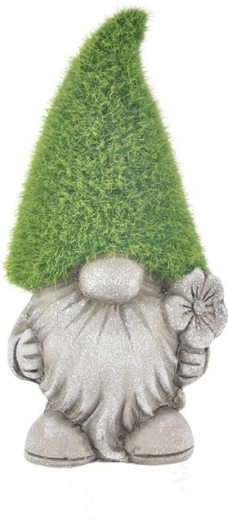 Keramični škratek z mahovnim dekorjem, siv, 16 cm