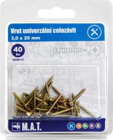 Universal full-thread screws 3.0 × 25 mm, zinc-plated, 40 pcs