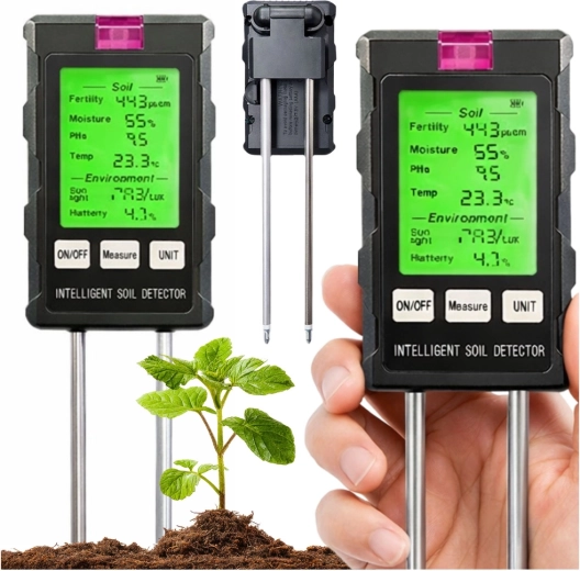 Digitalni merilnik tal 6v1 z LCD – vlaga, pH, temperatura, svetloba in rodovitnost