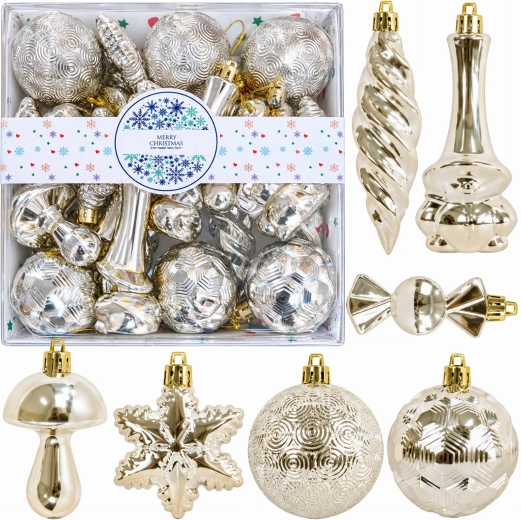 Shiny unbreakable Christmas tree ornaments - set of 28 pcs