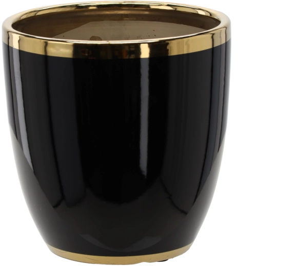 Keramični okrasni lonček za rože 26 × 26 × 27 cm črn z zlatim robom