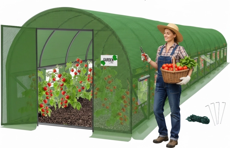 Vrtni folijarnik 12-segmentni zelen 12 × 5 × 2 m s krilnimi vrati