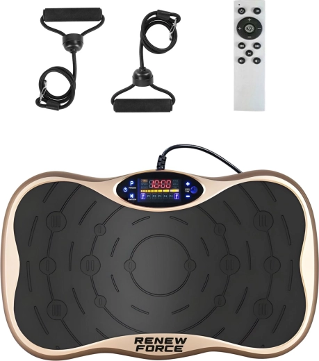 RENEW FORCE gold vibration exercise platform with Bluetooth and resistance bands