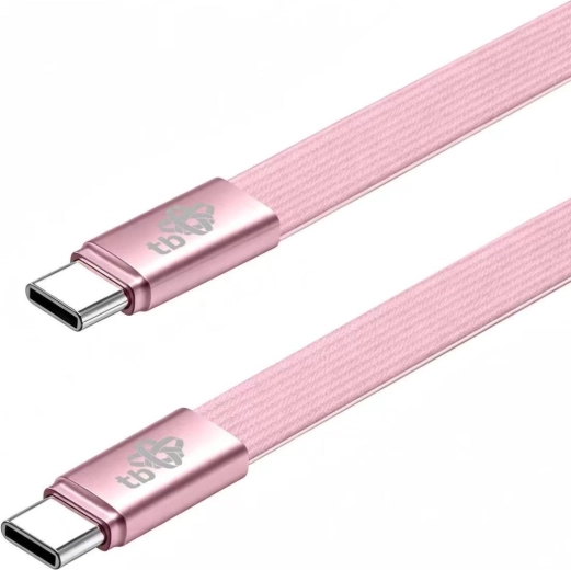 Flat silicone USB-C to USB-C cable, 1 m, powder pink