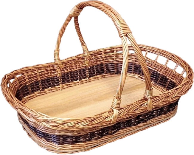 Velik lakiran pleten pladenj z ročaji 53 × 40 × 27 cm