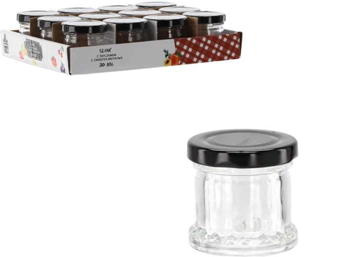 Steklenička 30 ml z reliefom in črnim kovinskim pokrovčkom