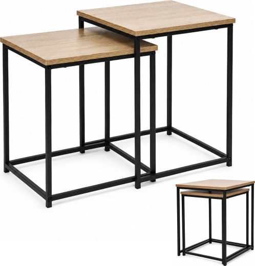 ModernHome set of 2 nesting square coffee tables 2-in-1 in loft style, light oak