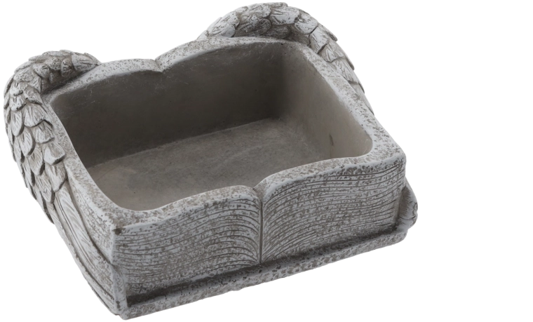 Cementni nagrobni cvetlični lonček v obliki knjige s krili, siv, 22 × 18 × 9,5 cm