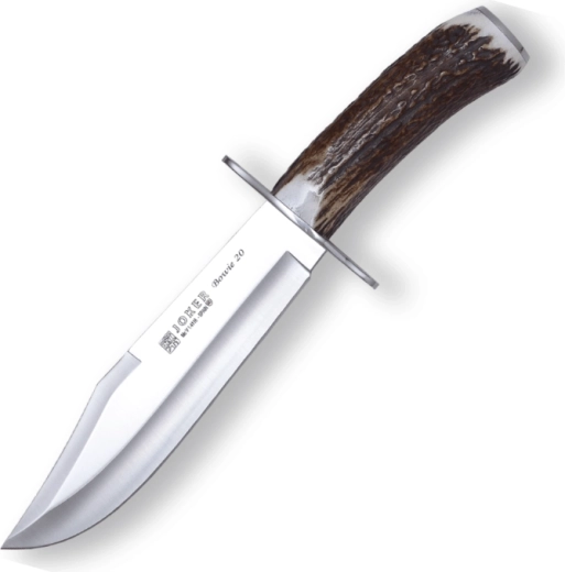Joker Bowie hunting knife 20 cm with a deer antler handle and leather sheath
