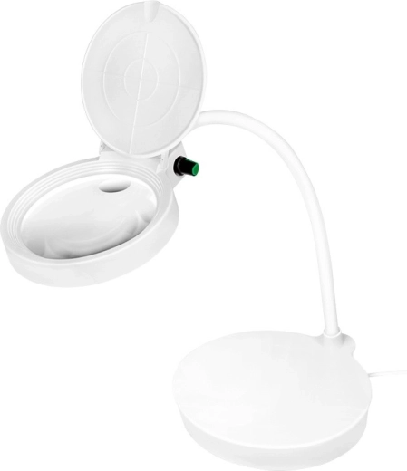 Namizno LED povečevalno steklo z gibljivim labodjim vratom in pokrovčkom – 8 in 36 dioptrij