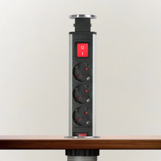 Flip-up desk power socket strip with 3 sockets