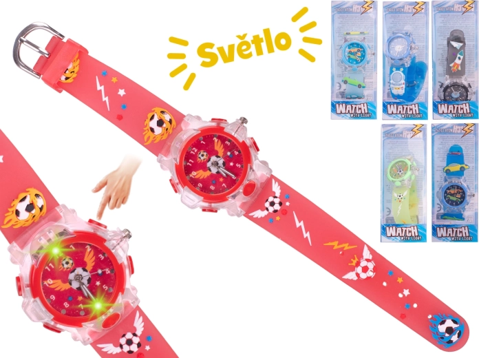 Fantovske analogne zapestne ure s svetlobo – vesolje, avtomobili in nogomet