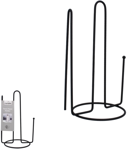 Kovinsko stojalo za papirnate brisače z bambusovim poudarkom, črna mat
