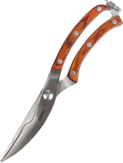 Škarje za perutnino Culinaria 25,5 cm z jeklenim rezilom in lesenim ročajem