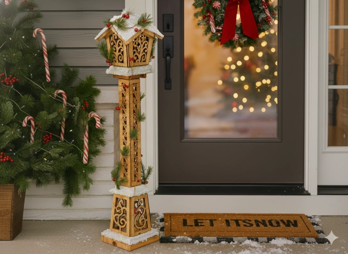 Božična lesena lanterna LED 85 cm, rjava