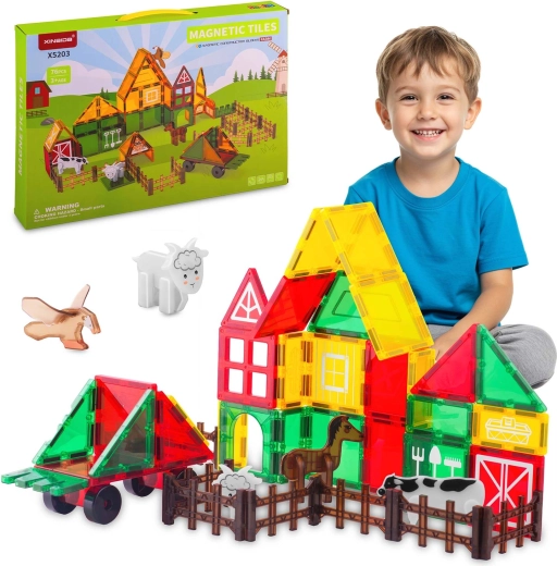 Ricokids Magnetic Farm Building Set with Animals, 76 Pieces