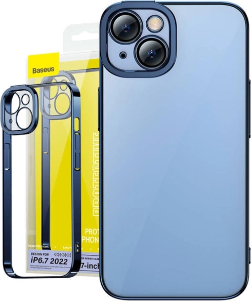 Prozoren etui s steklom za iPhone 14 Plus - Baseus Glitter moder